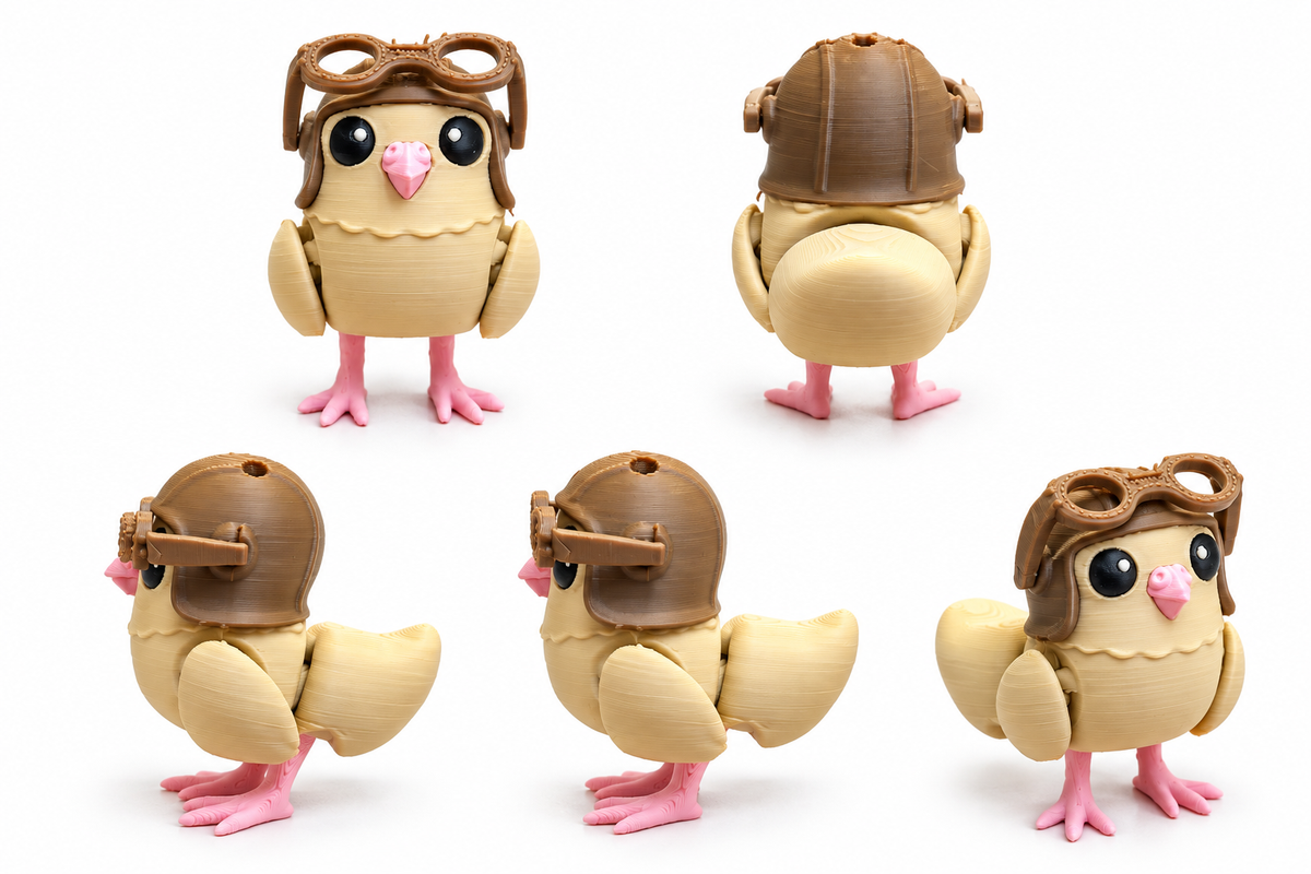 3D printed aviator owl with goggles on white background