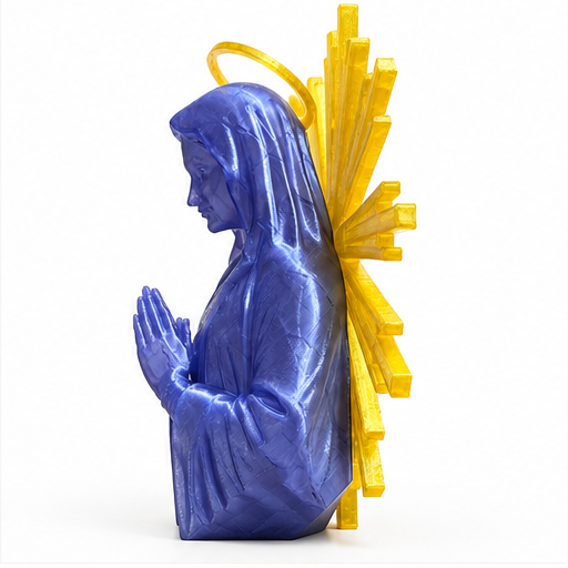 Virgin Mary 3D printed statue side view on white background