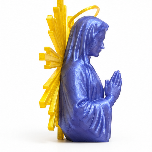 Virgin Mary 3D printed statue alternate side view on white background