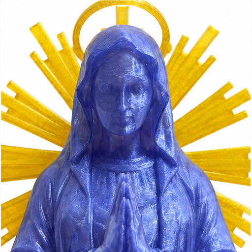 Virgin Mary 3D printed statue close-up front view on white background