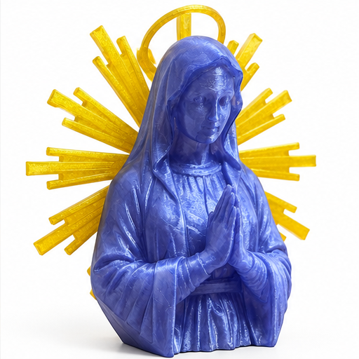 Virgin Mary 3D printed statue three-quarter view on white background